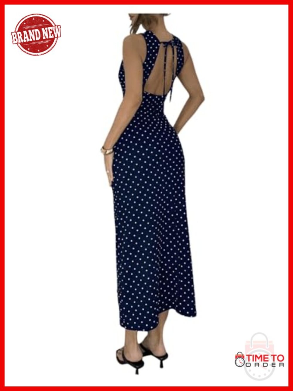Verdusa Polka Dots Backless Dress Long High Waist Sleeveless Bodycon
